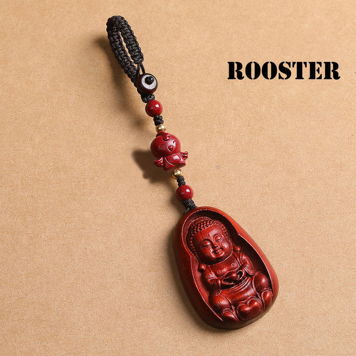 Llavero de protección con amuleto del zodiaco chino, Buddha Stones , hoja pequeña, sándalo rojo, Buda, cinabrio