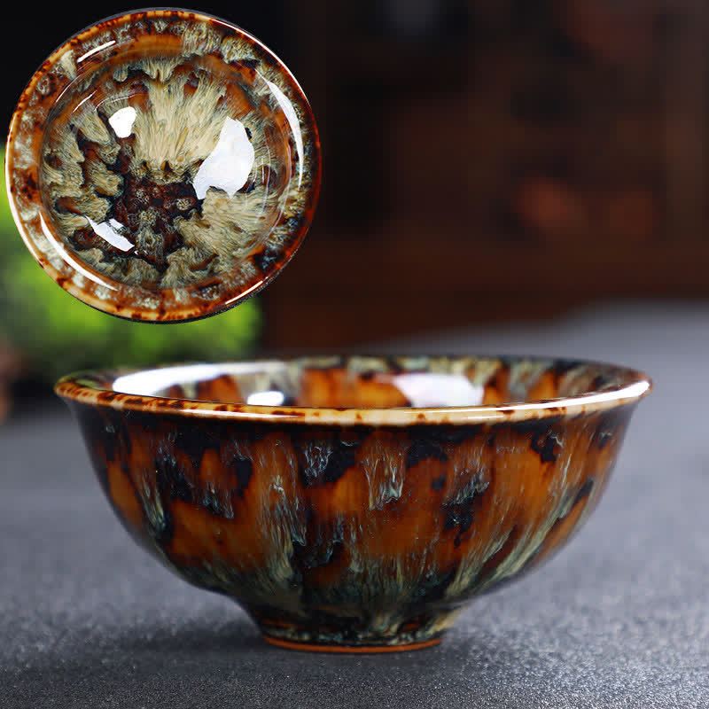 Tazas de té de cerámica coloridas con Buddha Stones para el hogar y la oficina - Vara de oro oscura - image 56