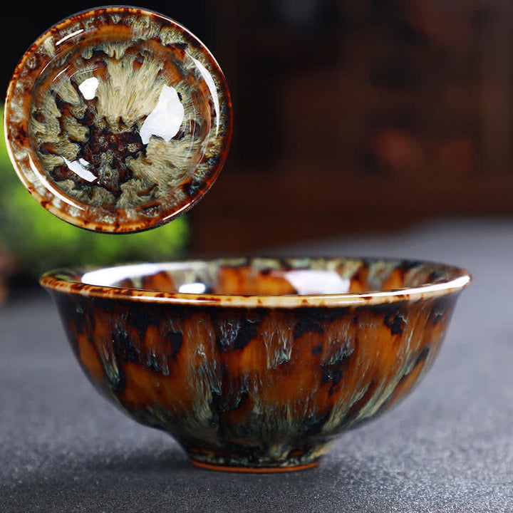 Tazas de té de cerámica coloridas con Buddha Stones para el hogar y la oficina - Vara de oro oscura - image 56