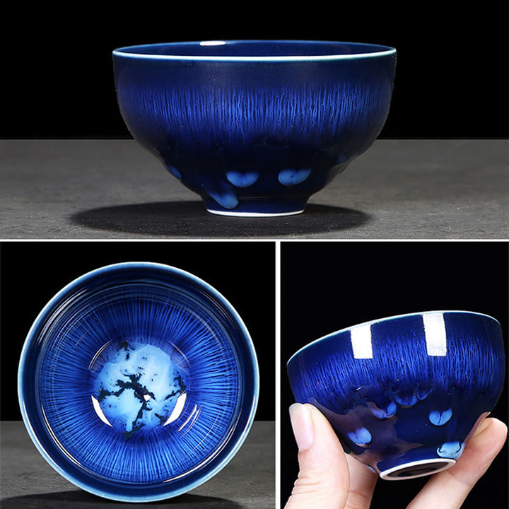 Taza de té de cerámica con cambio de horno de esmalte Jianzhan chino , Buddha Stones, taza de té Tenmoku Kung Fu