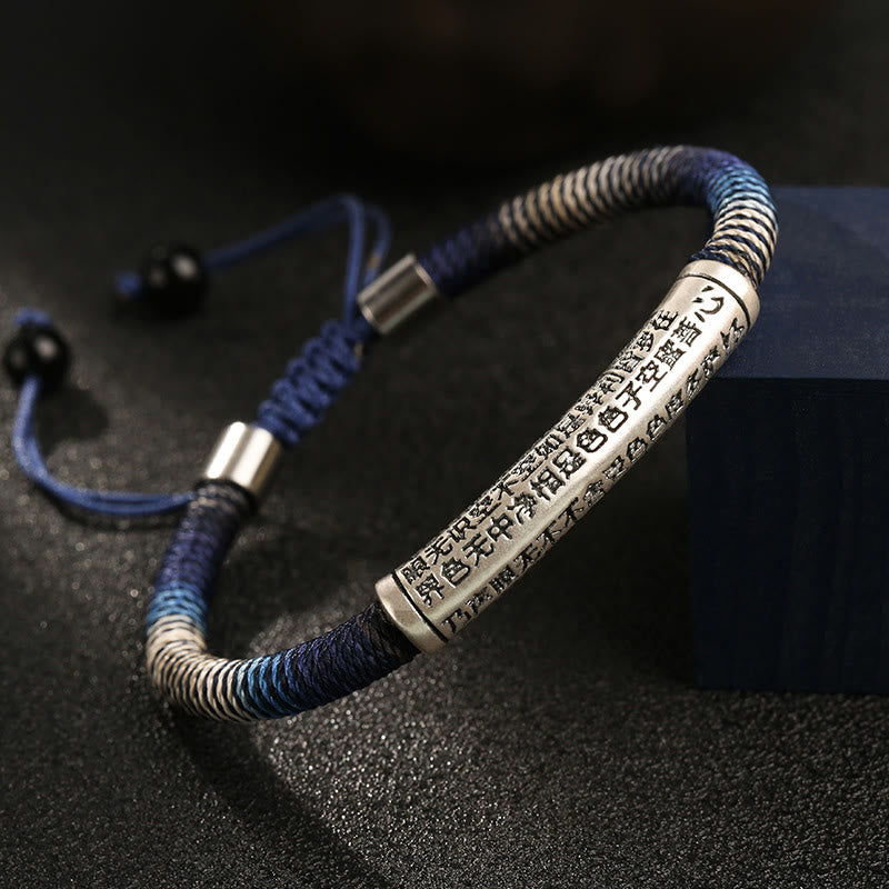 Pulsera trenzada hecha a mano con Buddha Stones de plata de ley 999 con forma de corazón Sutra Calm