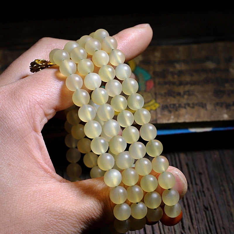 Pulsera de la suerte con 108 cuentas de Mala, cuerno de oveja del Tíbet, ámbar