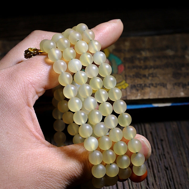 Pulsera de la suerte con 108 cuentas de Mala, cuerno de oveja del Tíbet, ámbar