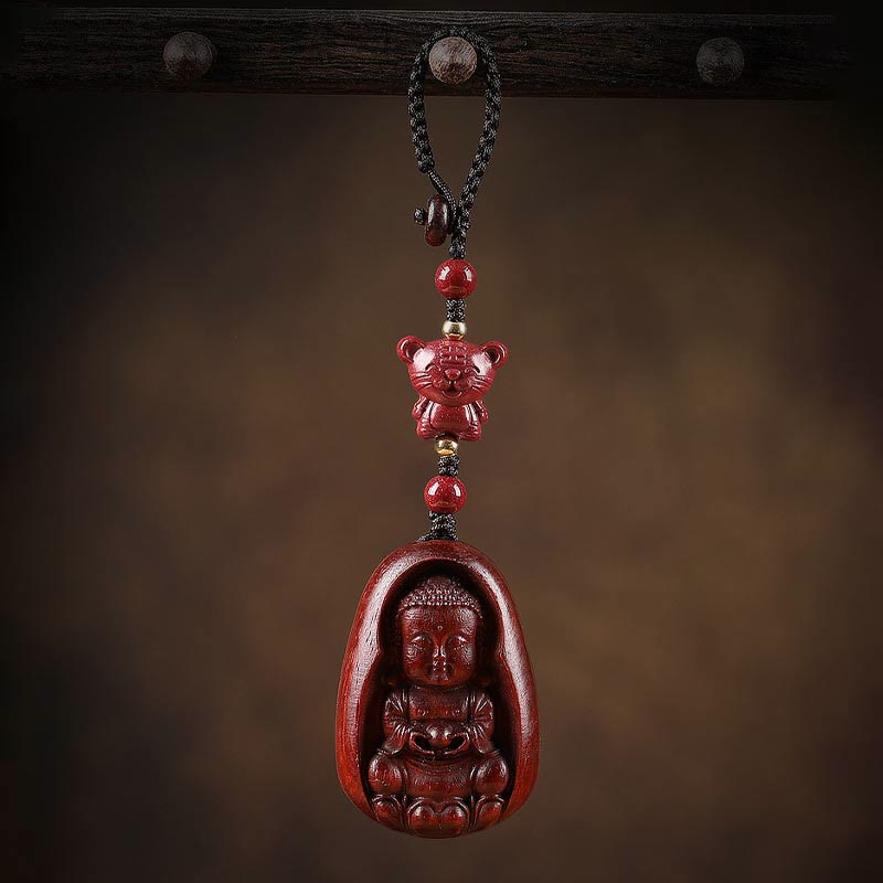 Llavero de protección con amuleto del zodiaco chino, Buddha Stones , hoja pequeña, sándalo rojo, Buda, cinabrio