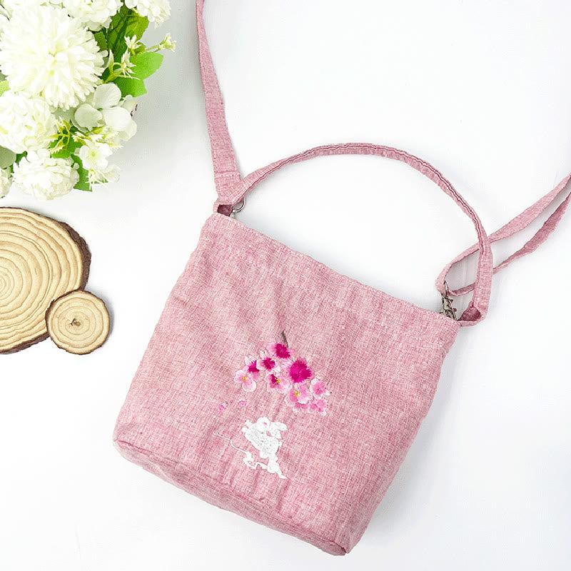 Buddha Stones, glicina, ciruela, loto, flor de cerezo, algodón, lino, lona, bolso cruzado, bolso de hombro