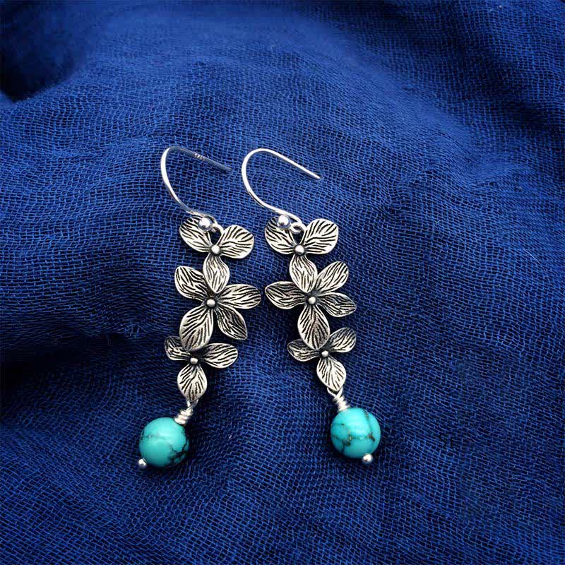 Pendientes colgantes de plata de ley 925 con forma de flor de lazurita turquesa y hoja de serenidad