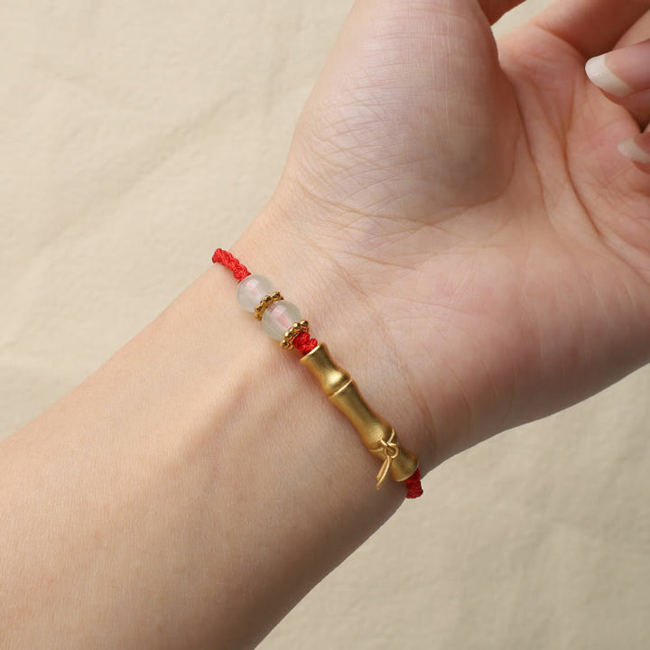 Pulsera trenzada de fuerza de la suerte con diseño de bambú de Buddha Stones
