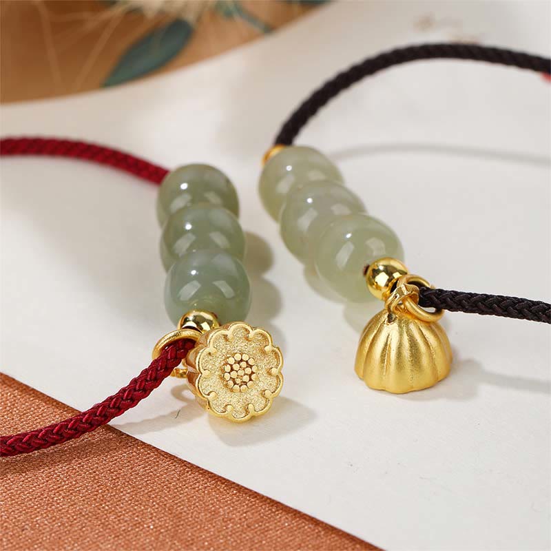 Pulsera trenzada hecha a mano con cuentas de jade hetiano, vaina de loto, prosperidad, suerte, Buddha Stones