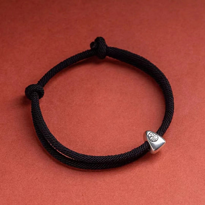 Pulsera trenzada hecha a mano con bendición de personaje Fu de plata de ley 925 con Buddha Stones - Negro - image 13