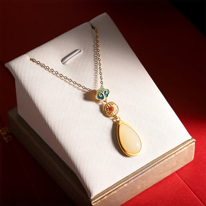 Pulsera con colgante de cadena de gota de agua de jade blanco hetiano de plata de ley 925 - image 3