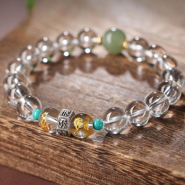 Buddha Stones de Plata de Ley 925, pulsera curativa de Jade Hetian de cristal blanco, Buda natal del zodíaco chino, grupos propicios