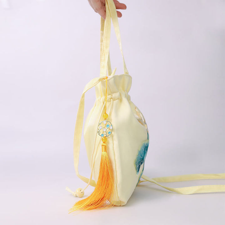 Buddha Stones Lotus Peony Epiphyllum Phoenix Suzhou bordado algodón lino Tote bandolera bolso de hombro bolso