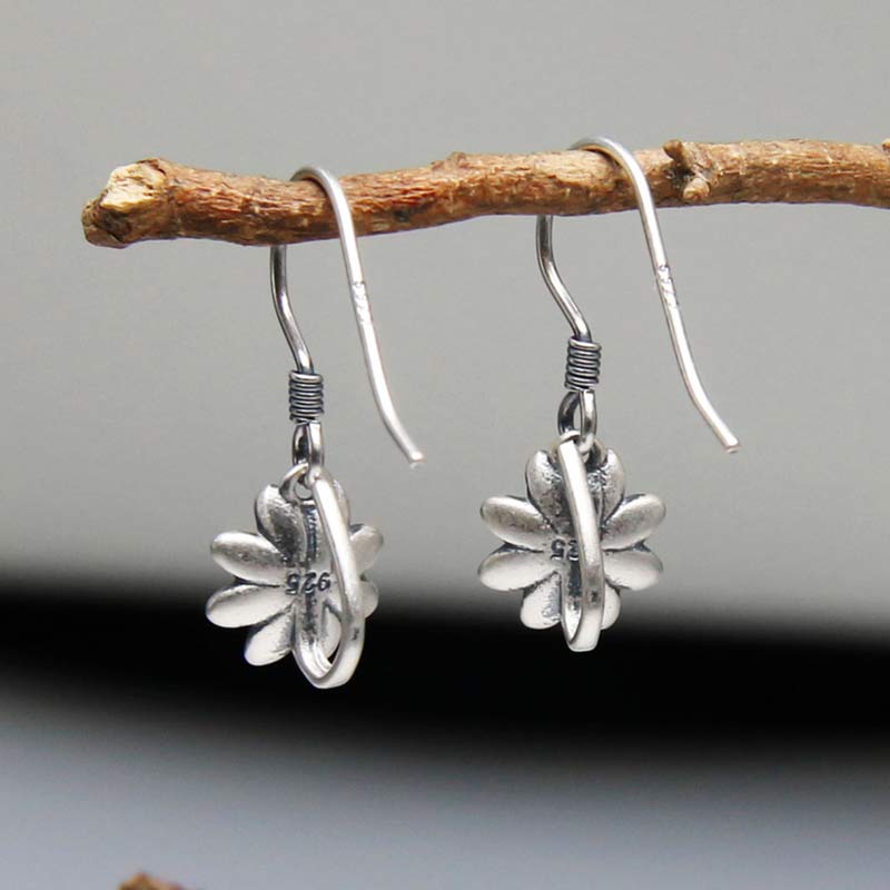 Pendientes de iluminación de flor de loto de plata de ley 925 con Buddha Stones