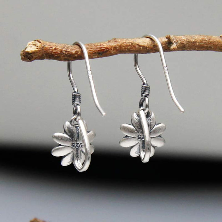 Pendientes de iluminación de flor de loto de plata de ley 925 con Buddha Stones