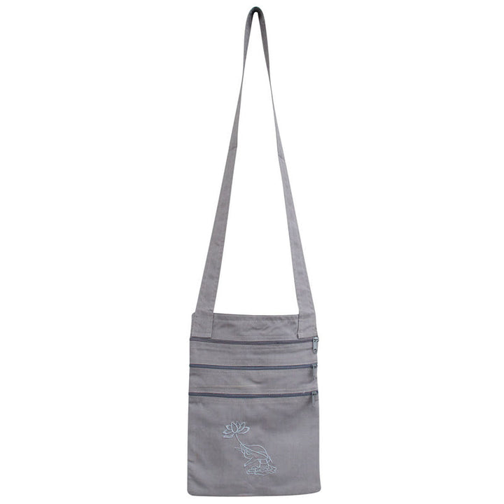 Bolso bandolera de algodón bordado con loto para práctica de la mente espiritual - Bolsa para prácticas espirituales con forma de flor de loto gris - image 7