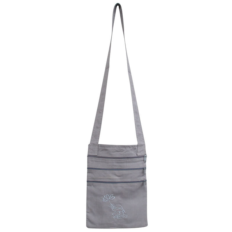 Bolso bandolera de algodón bordado con loto para práctica de la mente espiritual - Bolsa de práctica espiritual de flor de loto gris - image 7