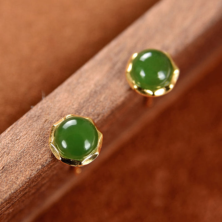 Pendientes de tuerca de la suerte con cuentas de jade cian hetiano natural chapado en plata de ley 925 con Buddha Stones - image 2