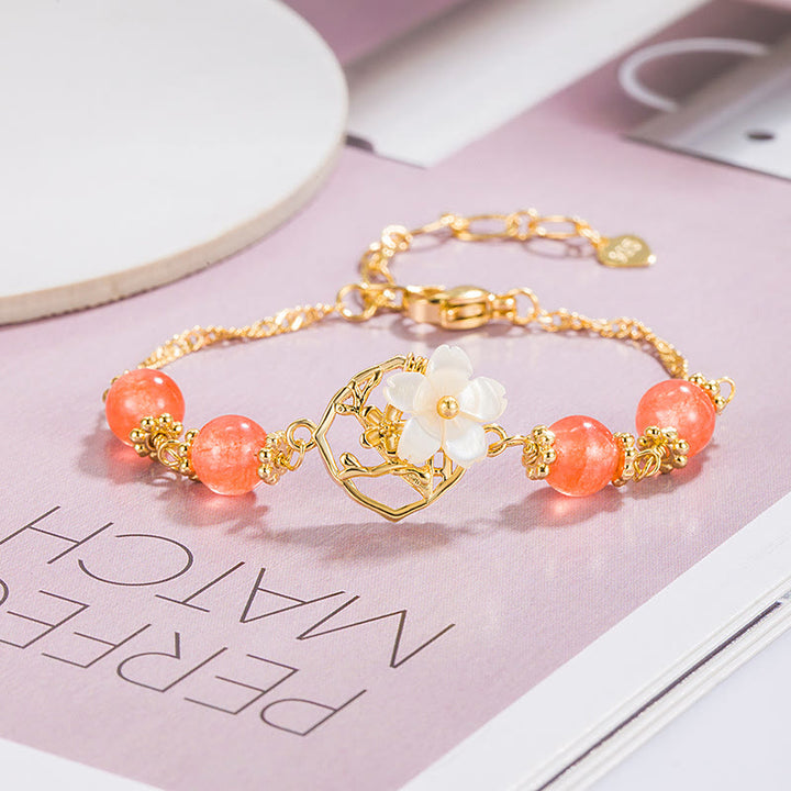 Pulsera de Confianza de Buddha Stones Ágata Roja Piedra Tridacna Flor