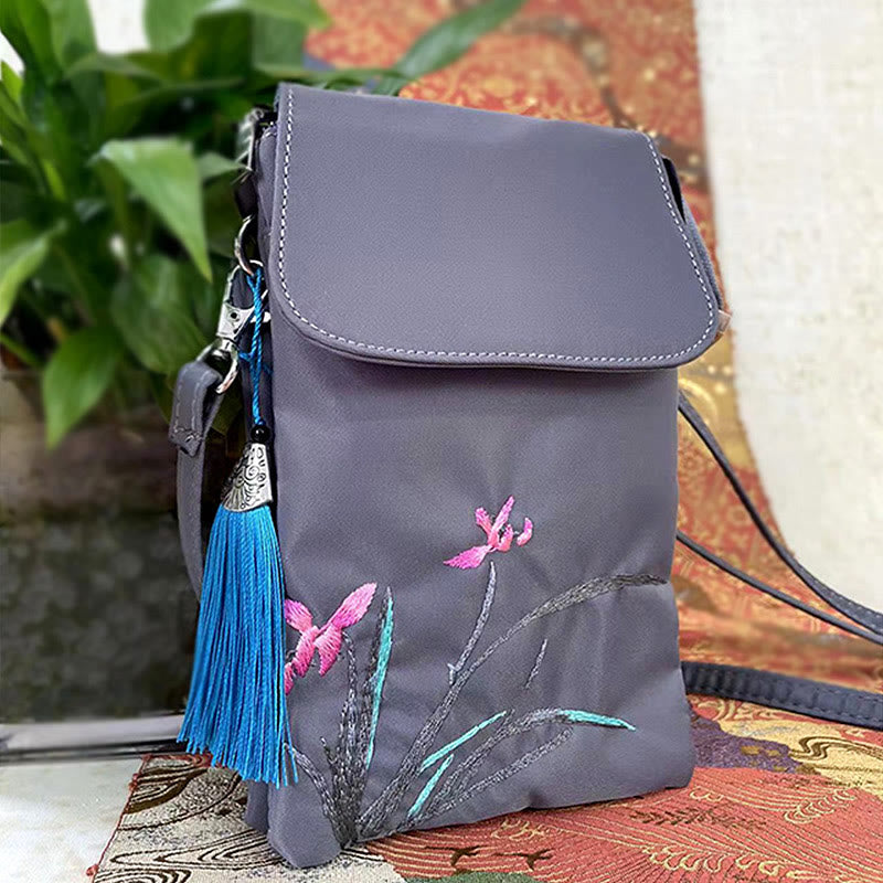 Buddha Stones, resistente al agua, hecho a mano, bordado, flores de loto, bolso de hombro, bolso para teléfono móvil