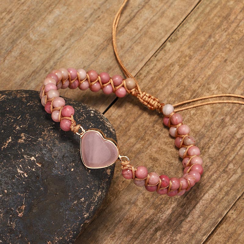 Pulsera curativa de corazón de amor de rodonita natural