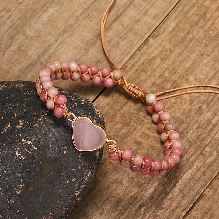 Pulsera curativa de corazón de amor de rodonita natural