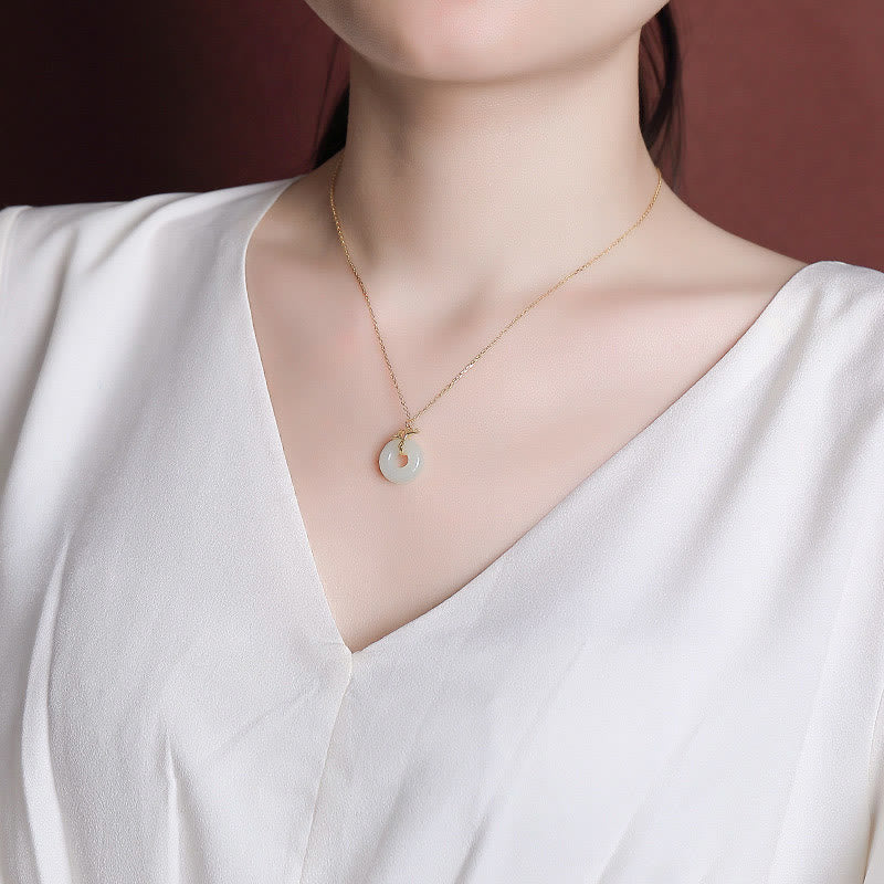 Collar con colgante de plata de ley 925 con Buddha Stones , jade hetiano natural, hoja de Ginkgo, hebilla de la paz, suerte - image 4