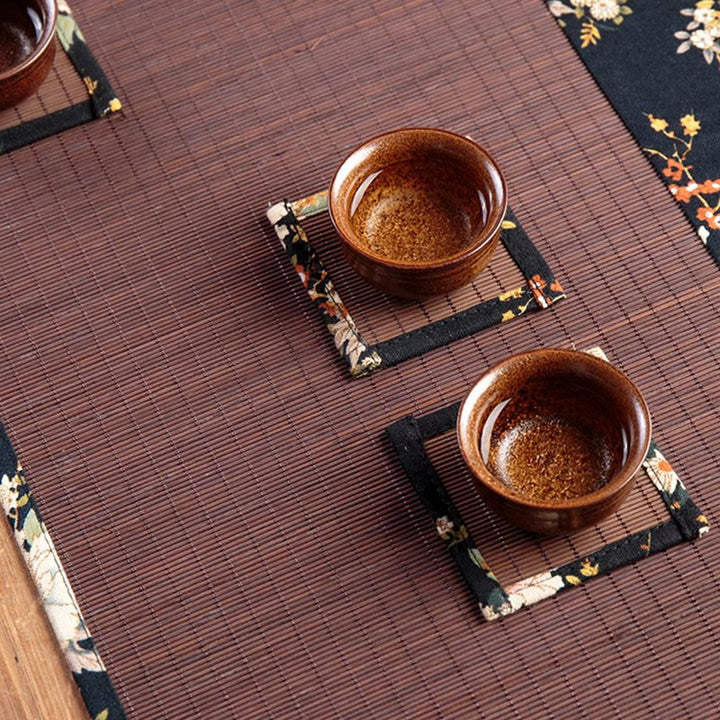 Tapete para taza de bambú con Buddha Stones , posavasos para taza de té, tapete para té de Kung Fu, Vintage, peonía, flor