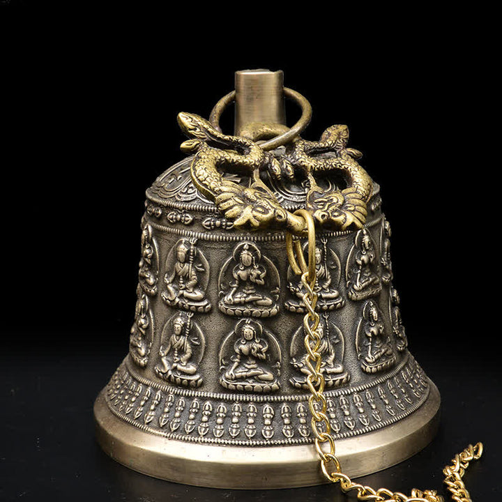 Campana de viento tibetana con grabado de Buda, dragón, campana de cobre, decoración colgante de pared de la suerte