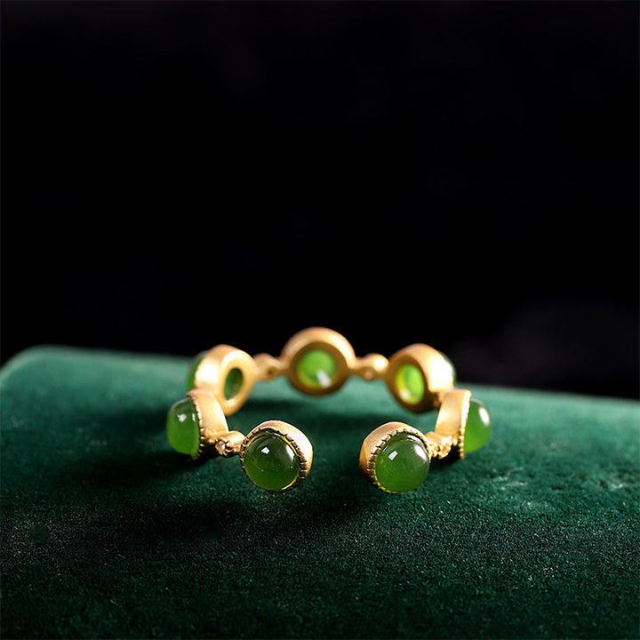 Anillo ajustable calmante curativo de jade cian con Buddha Stones - image 12