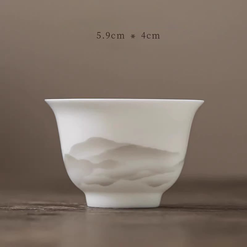 Buddha Stones Pintura De Tinta Vintage Montaña Porcelana Blanca Cerámica Gaiwan Sancai Taza De Té Kung Fu Taza De Té Y Platillo Con Tapa Utensilio De Té Tetera
