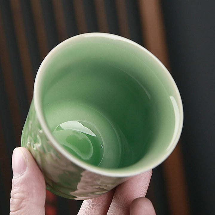 Taza de té de cerámica de pino, piedras de Buddha Stones , árboles, pabellón, montañas, ríos, Kung Fu