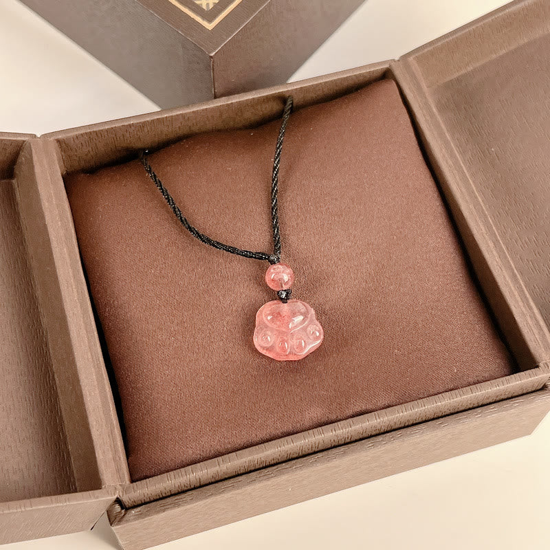 Colgante de collar curativo con garra de gato preciosa de cuarzo fresa con Buddha Stones - image 9