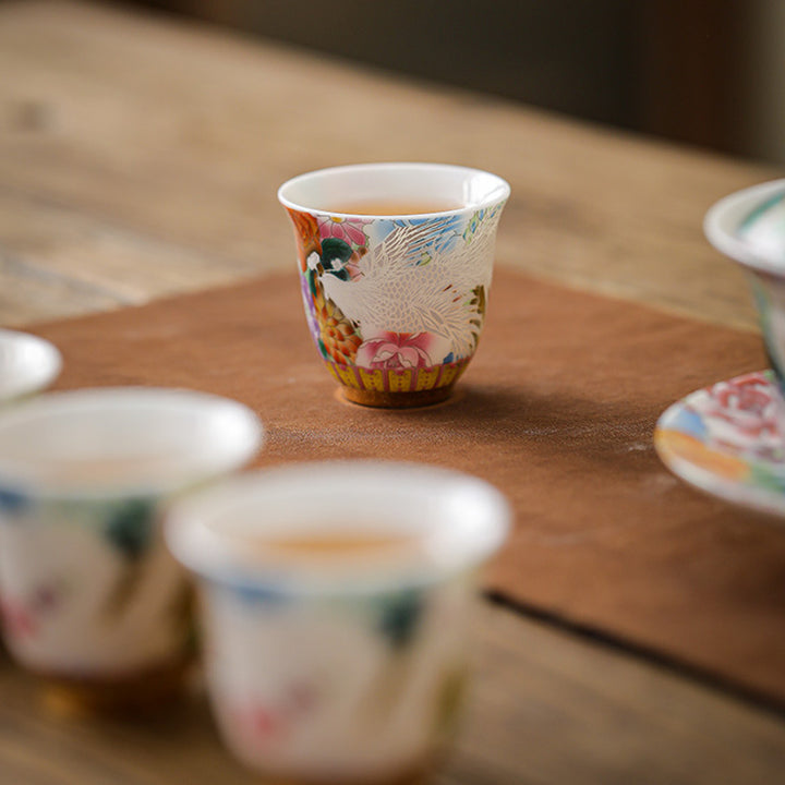 Taza de té de cerámica con flores de Fénix y dragón de Buddha Stones , taza de té de Kung Fu de 50ml