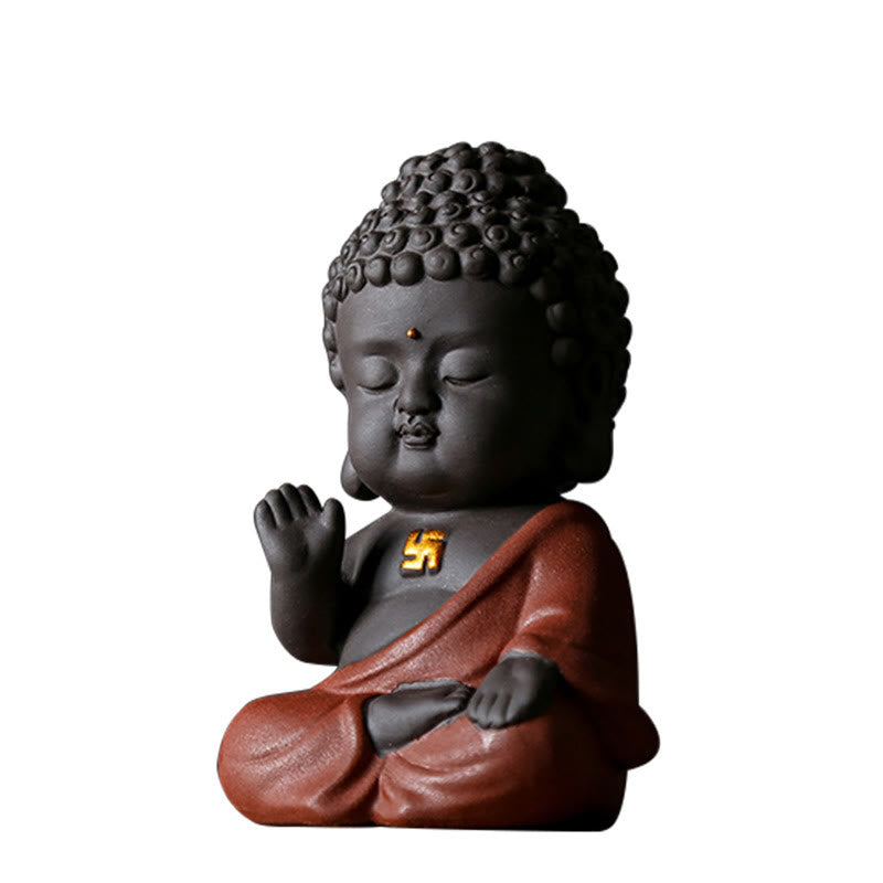 Buddha Stones Pequeño Buda Serenidad Arcilla Púrpura Decoración de Escritorio para el Hogar - image 15