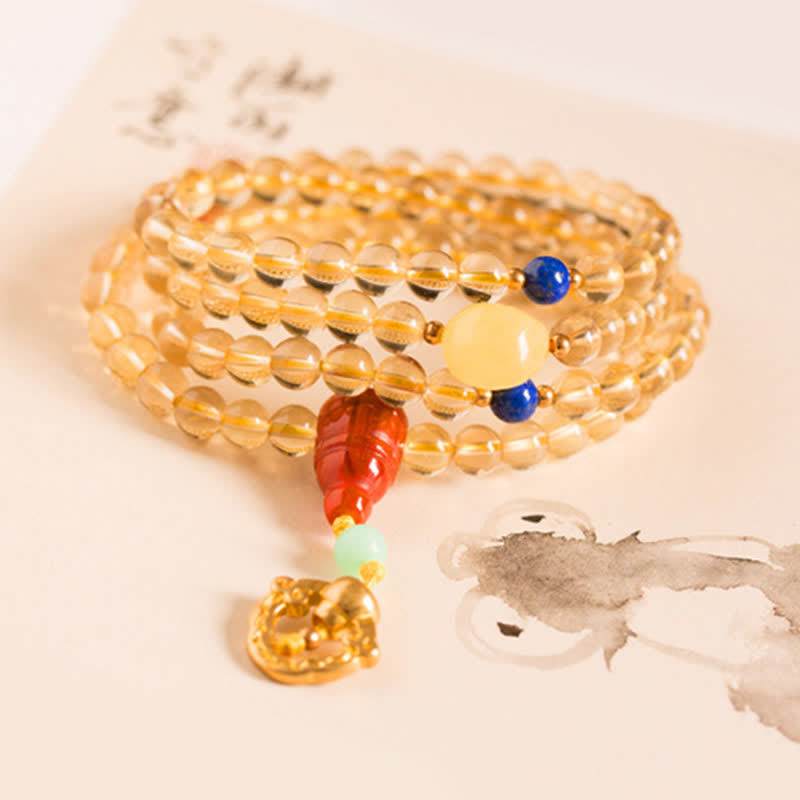 Plata de Ley 925, 108 cuentas de Mala, citrino Natural, ágata roja, ámbar, pulsera con dijes de placer