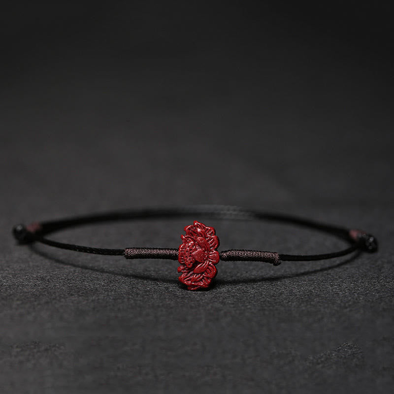 Pulsera trenzada hecha a mano con Buddha Stones, flor de ciruelo, trébol de cuatro hojas, PiXiu, loto, pez Koi, cinabrio