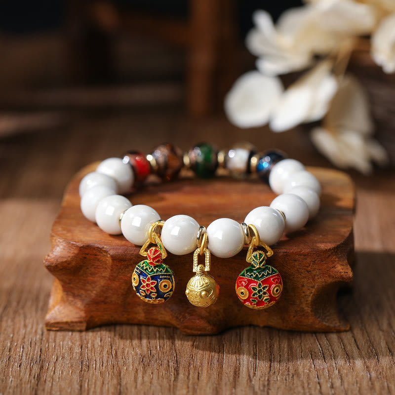 Pulsera de la suerte con cuentas de porcelana coloridas de cristal Liuli, amuleto de la familia de la bestia tragadora de oro con Buddha Stones