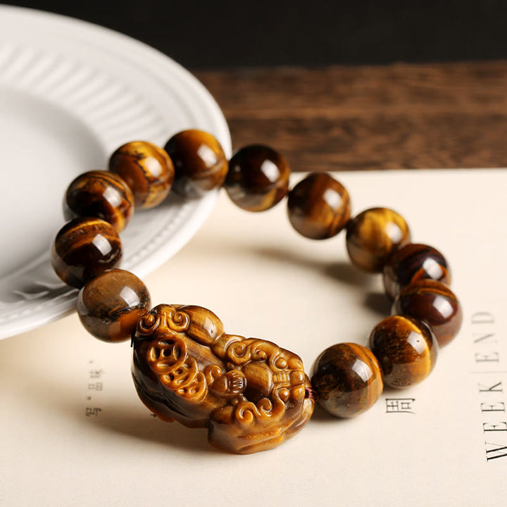 Pulsera de riqueza de ojo de tigre natural con Buddha Stones