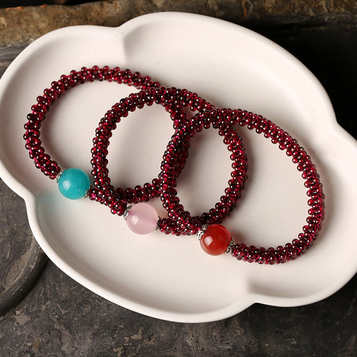 Pulsera de protección de cuentas de amazonita, ágata roja, cristal rosa, granate Natural , Buddha Stones