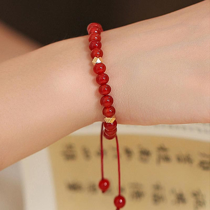 Pulsera de hilo de confianza con estrella de trébol de cuatro hojas con nudo sin fin de ágata roja Natural