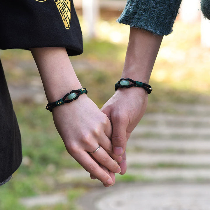 Pulsera de pareja de cuerda negra de la suerte de jade tibetano con Buddha Stones
