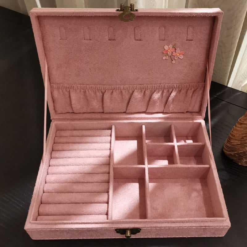 Caja organizadora de joyería con Buddha Stones , flores y libélula, caja de almacenamiento de joyería de una sola capa, caja de franela