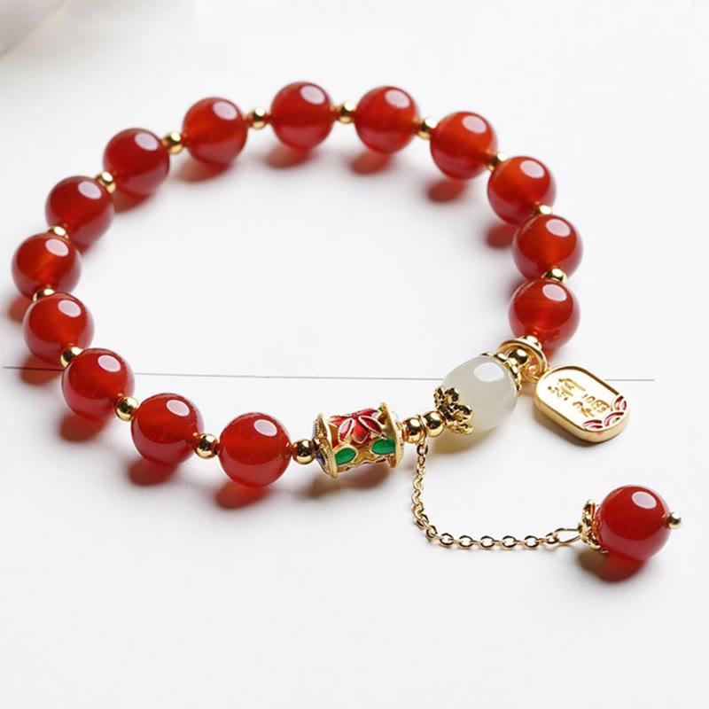 Pulsera con dijes de confianza con carácter de Jade Hetian de ágata roja Natural con Buddha Stones
