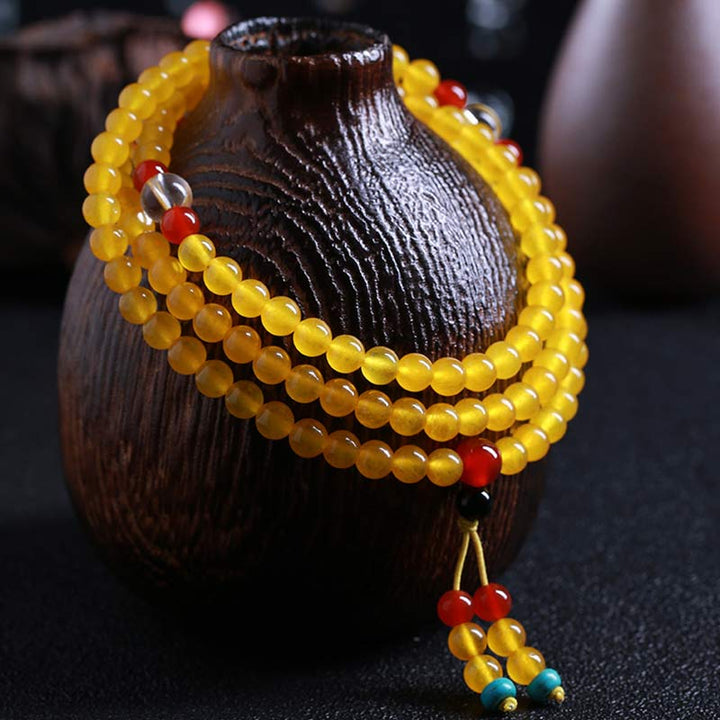 Pulsera Armonía 108 Cuentas Mala Calcedonia Amarilla
