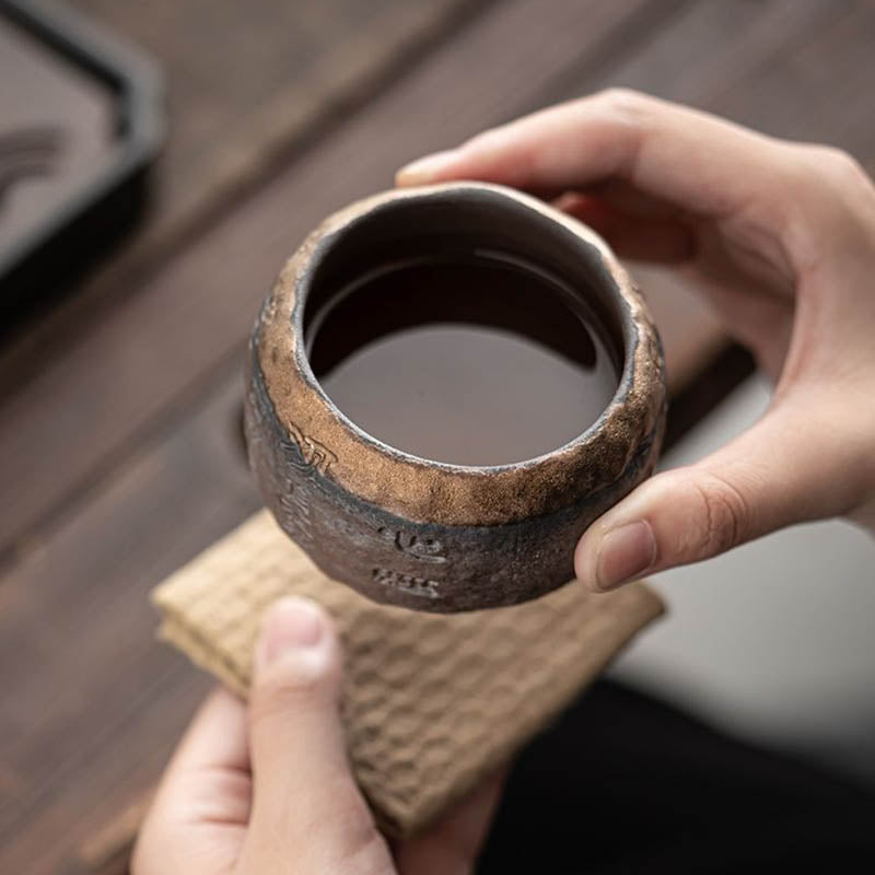 Taza de té de cerámica grabada con Sutra del corazón de Buddha Stones, taza de té de Kung Fu de 130ml