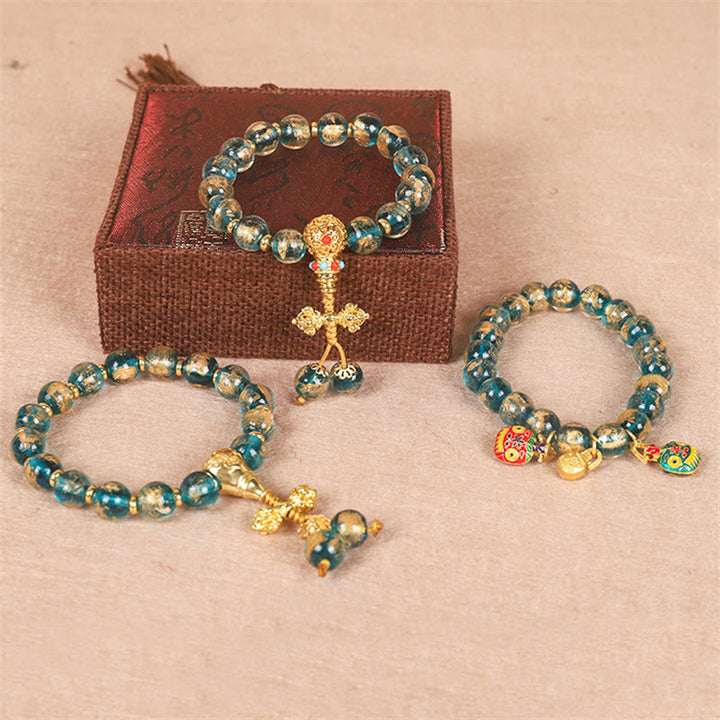 Pulsera de cuentas de fuerza Dorje Vajra de la familia de bestias que tragan oro tibetano con Buddha Stones