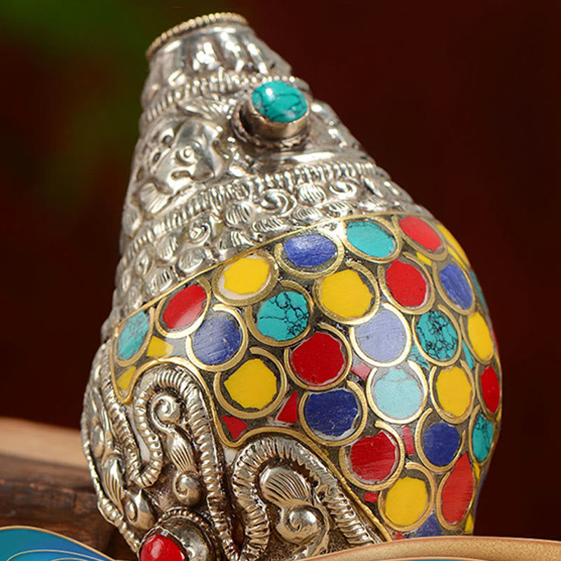 Concha tibetana hecha a mano Natural Shankha colorida concha marina riqueza decoración del hogar - image 8