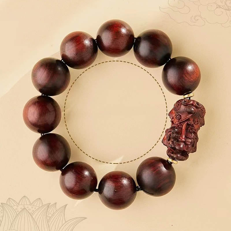 Pulsera de protección PiXiu de sándalo rojo de hoja pequeña con Buddha Stones