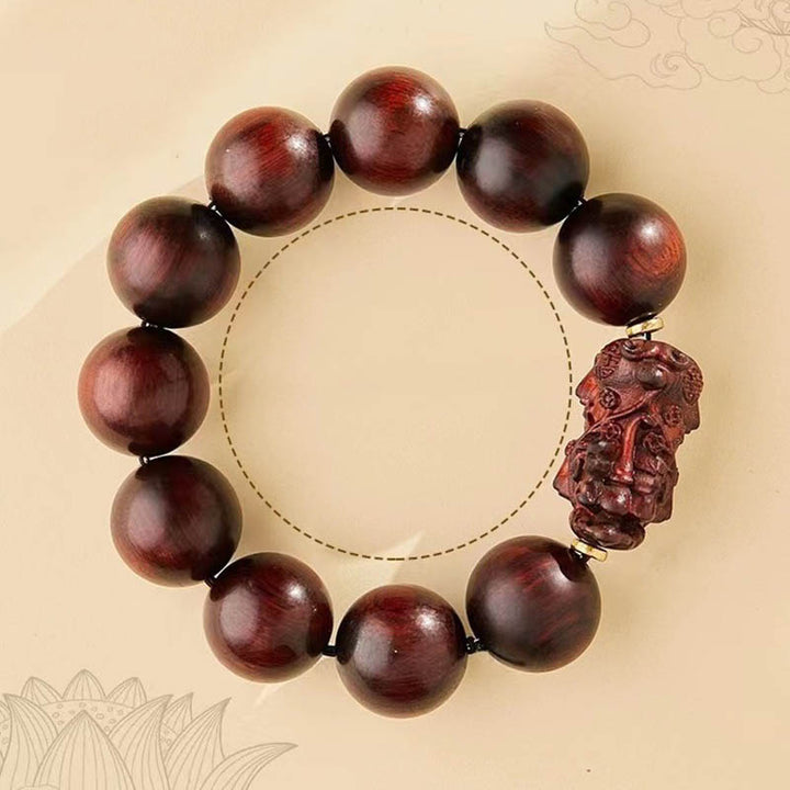 Pulsera de protección PiXiu de sándalo rojo de hoja pequeña con Buddha Stones