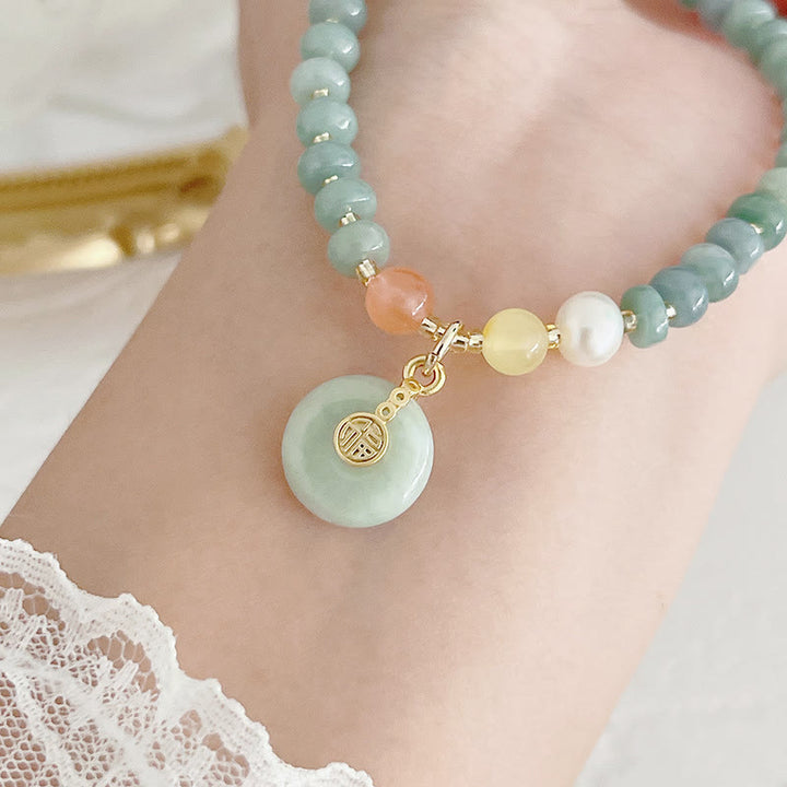 Buddha Stones Natural Hetian Jade perla paz hebilla Fu personaje calabaza bolsa de dinero fresa cuarzo PiXiu pulsera de la suerte